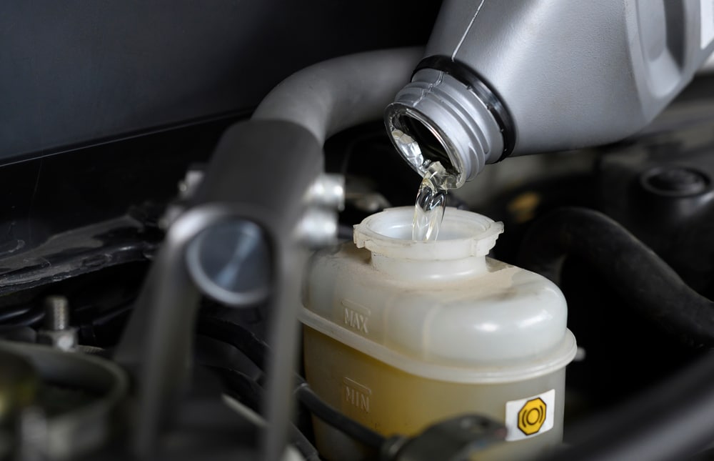 Auto,Mechanic,Adding,Brake,Fluid,In,Brake,Fluid,Reservoir.